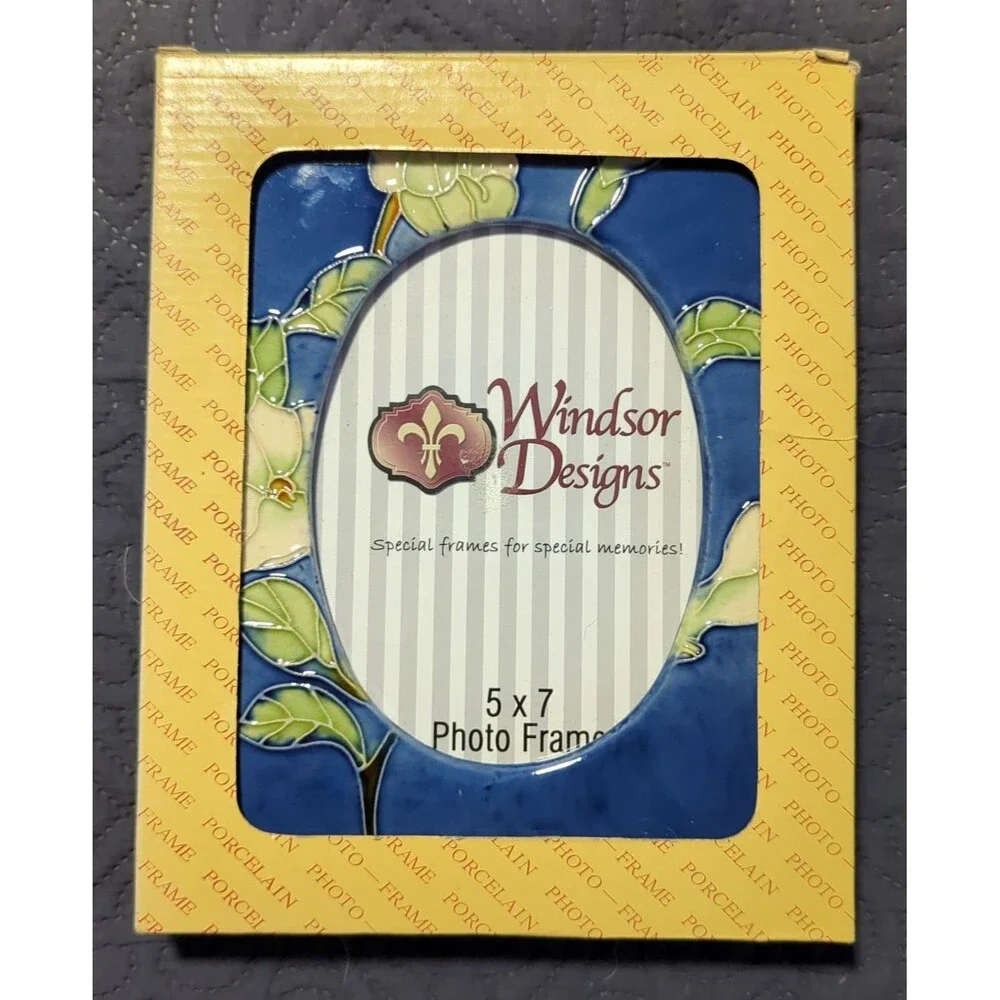 Windsor Designs Vintage Porcelain Raised Floral Frame Stone & Yellow 5x7 Glossy
